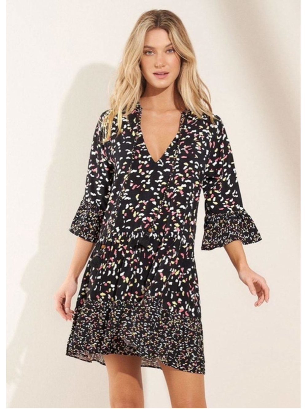 Women's Maaji Mini Dress Size L Black Multi-color Patterned